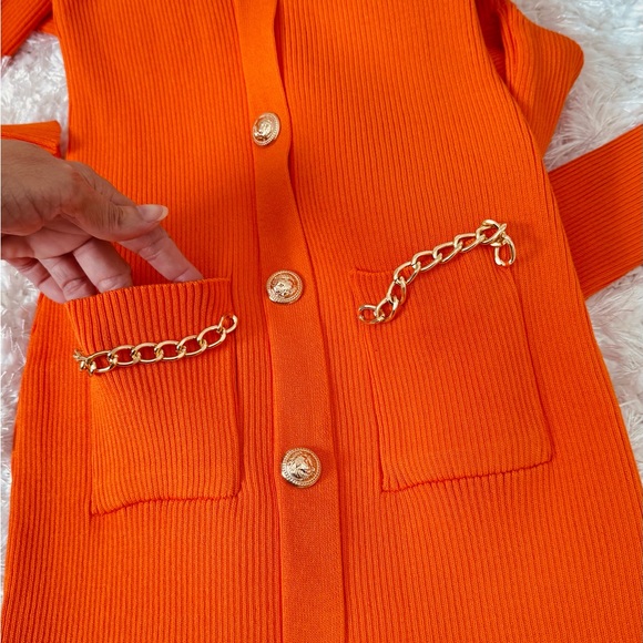 NWOT 🧡 Vibrant Orange Long Sleeve Sweater Dress with Buttons - Picture 17 of 17